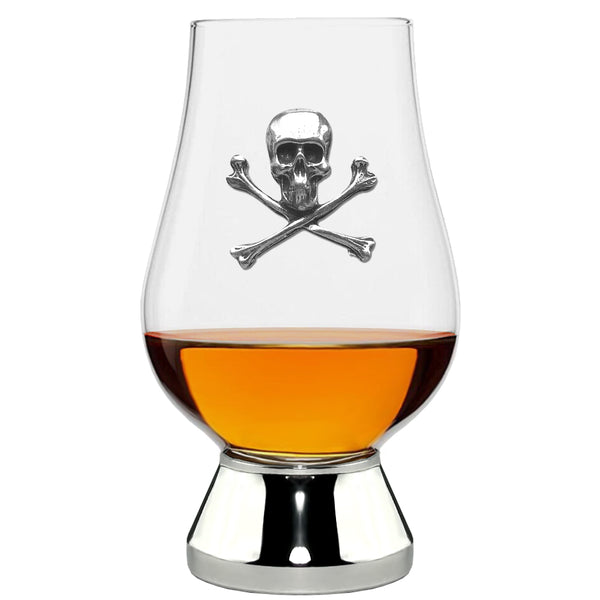 english factory The Glencairn Whisky Glass With Pewter Base and Skull and Crossbones 200ml