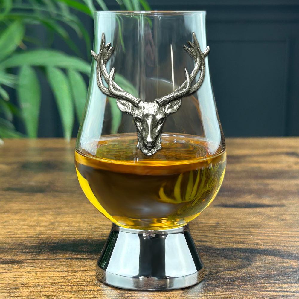 English Factory The Glencairn Whisky Glass With Pewter Base And Stag Head 200ml