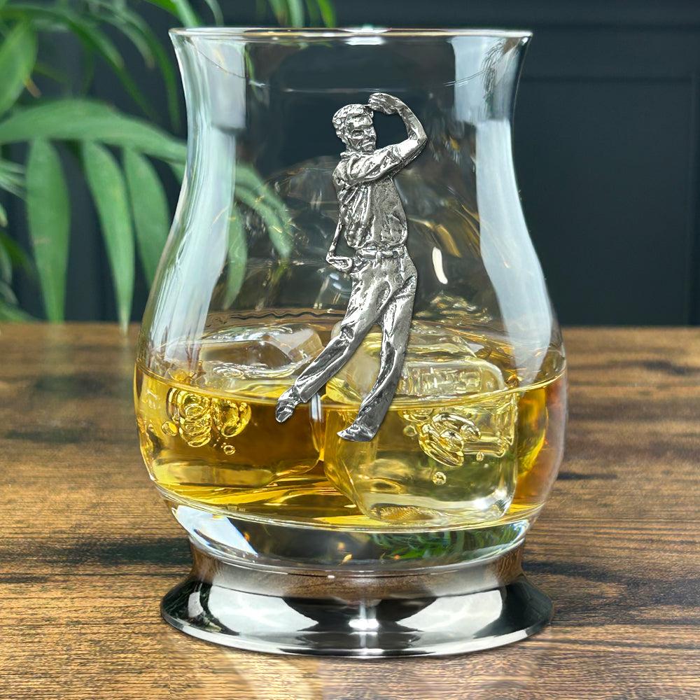 English Factory The Glencairn Whisky Mixer Glass With Pewter Base And Golfer 350ml