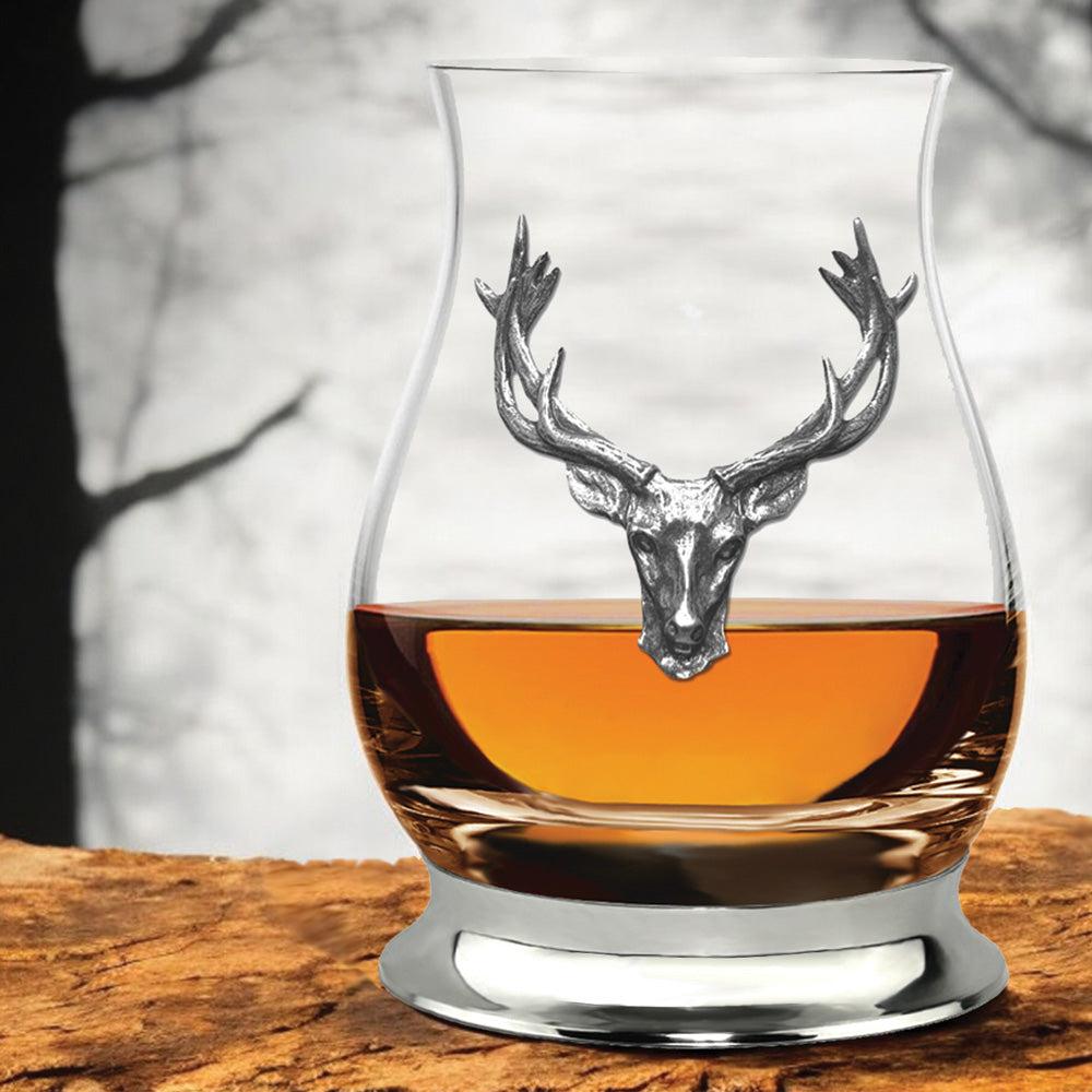 English Factory The Glencairn Whisky Mixer Glass With Pewter Base And Stag Head 350ml