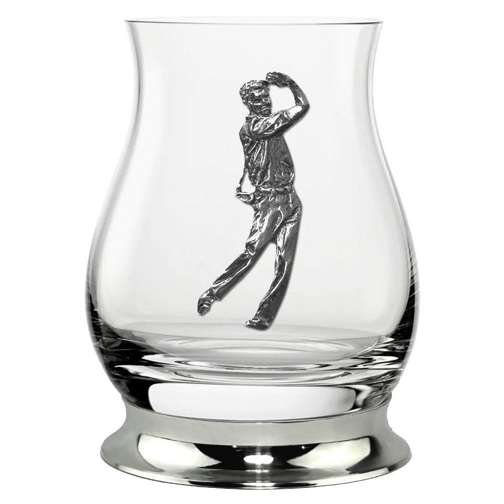 English Factory The Glencairn Whisky Mixer Glass With Pewter Base And Golfer 350ml