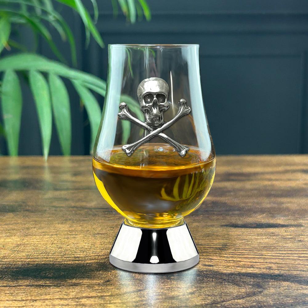 English Factory The Wee Glencairn Whisky Tasting Glass With Pewter Base And Skull & Cross Bones 70ml
