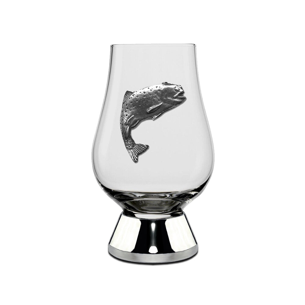 English Factory The Wee Glencairn Whisky Tasting Glass With Pewter Base And Trout 70ml