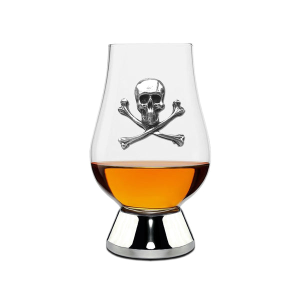english factory The Wee Glencairn Whisky Tasting Glass with Pewter Base and Skull & Cross Bones 70ml