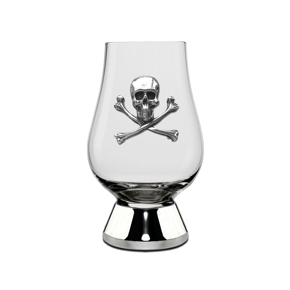 English Factory The Wee Glencairn Whisky Tasting Glass With Pewter Base And Skull & Cross Bones 70ml