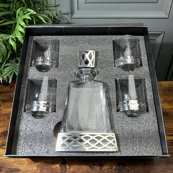 english factory Uisge Beatha 600ml Whisky Wine & Spirits Decanter Gift Set Includes 4x 11oz Uisge Beatha Pewter Tumblers