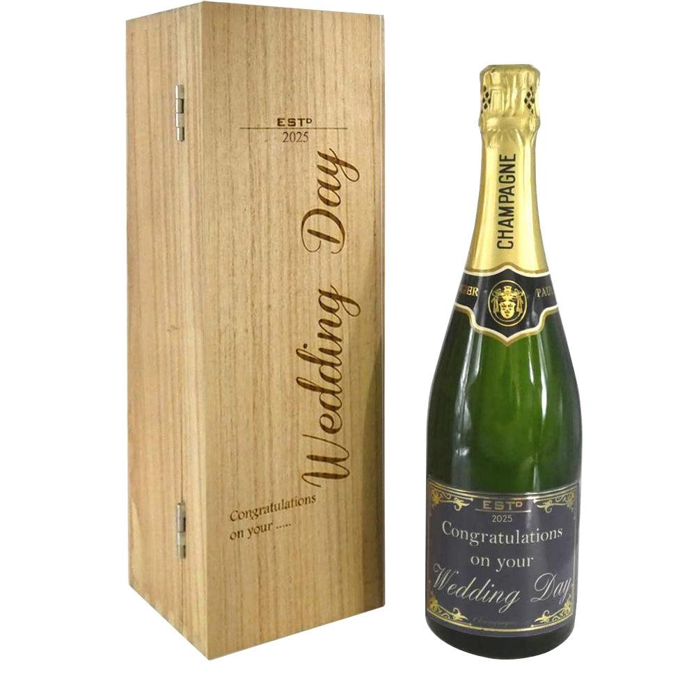 English Factory Wedding Day Gift For Couples Personalised 75cl Bottle Of Champagne Presented In An Engraved Wooden Box 2025