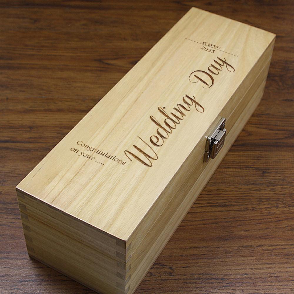English Factory Wedding Day Single Hinged Champagne Wine Or Whiskey Wooden Box 2025
