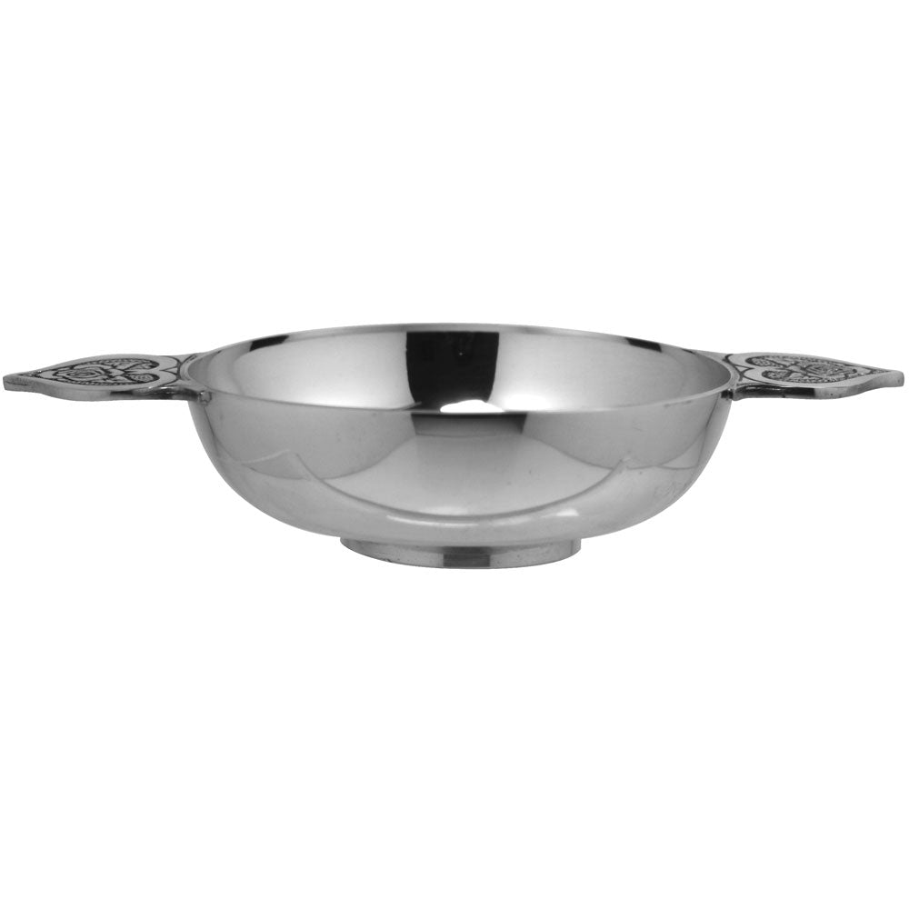 English Factory Wedding Loving Bowl Heart Handle Pewter Quaich Bowl