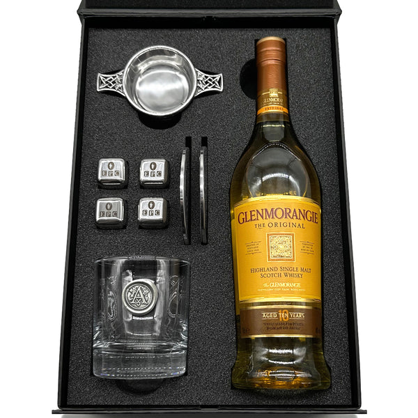 english factory Whisky Double Set 5- 1x 11oz Monogram Whisky Glass Whisky Stones & 2x Pewter Coasters and Pewter Quaich Bowl