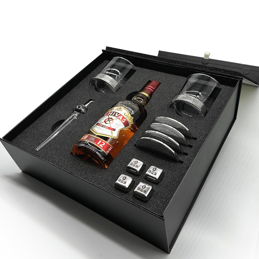 English Factory Whisky Triple Set 2- 2x Vouge Whisky Tumblers Whisky Pipette Whisky Stones 4x Pewter Coasters