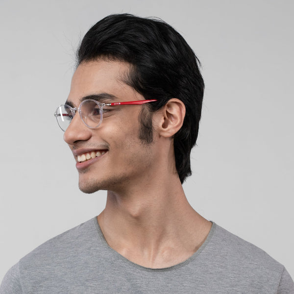 Enrico Bluno Daily Round Computer Glasses For Men (Unisex) Transparent Red