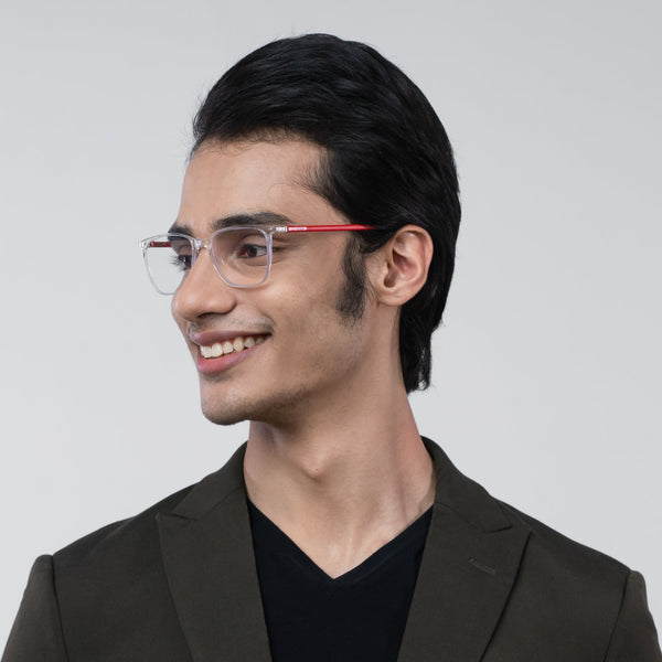 Enrico Bluno Daily Square Computer Glasses For Men (Unisex) Transparent Red