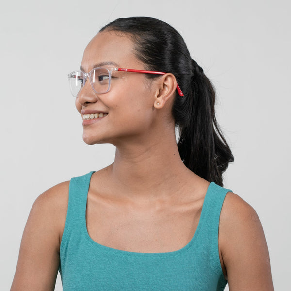 Enrico Bluno Daily Square Computer Glasses For Women (Unisex) Transparent Red