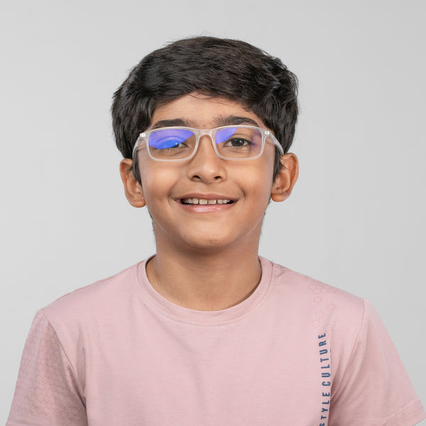 Enrico Bluno Margo Rectangle Computer Glasses For Kids Clear Ice