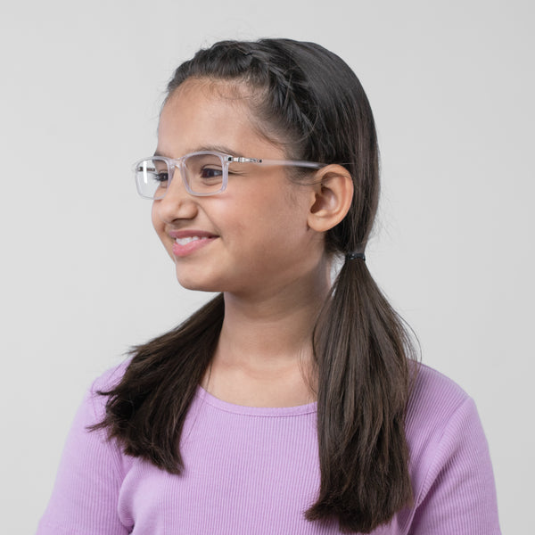 Enrico Bluno Margo Rectangle Computer Glasses For Kids Clear Ice