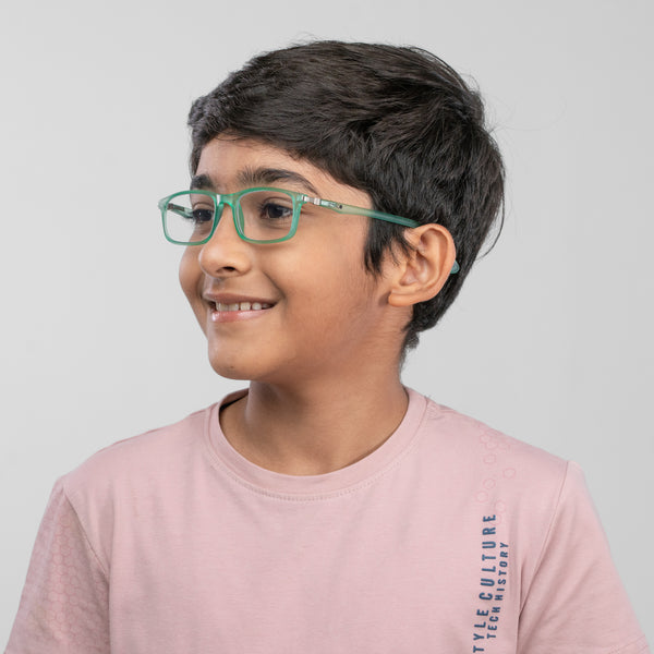 Enrico Bluno Margo Rectangle Computer Glasses For Kids Green Ice
