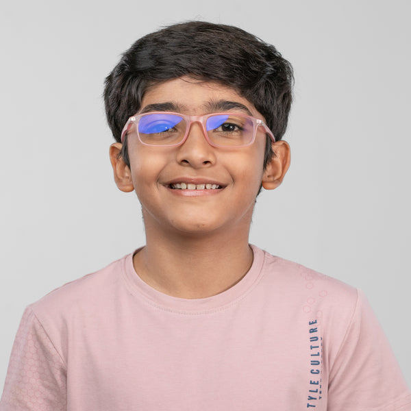 Enrico Bluno Margo Rectangle Computer Glasses For Kids Pink Ice