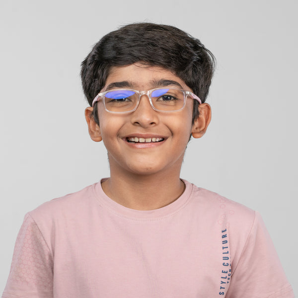 Enrico Bluno Margo Rectangle Computer Glasses For Kids Transparent Pink