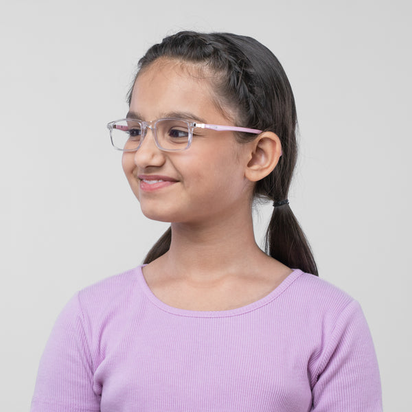 Enrico Bluno Margo Rectangle Computer Glasses For Kids Transparent Pink
