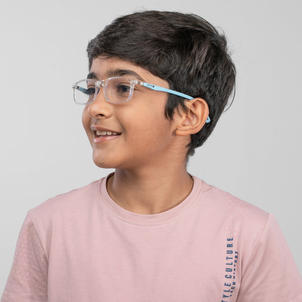 Enrico Bluno Margo Rectangle Computer Glasses For Kids Transparent Blue