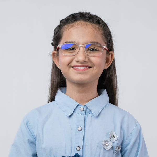 Enrico Bluno Margo Rectangle Computer Glasses For Kids Transparent Red