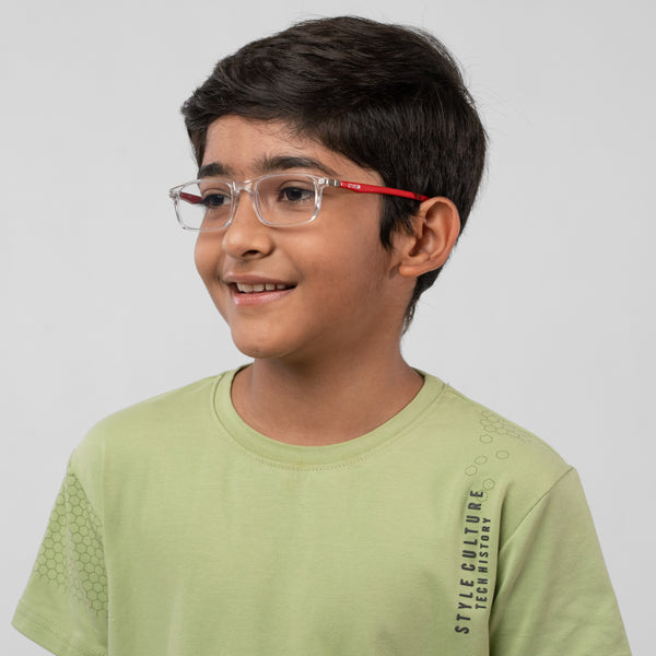 Enrico Bluno Margo Rectangle Computer Glasses For Kids Transparent Red
