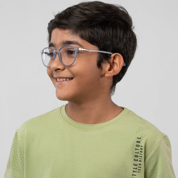 Enrico Bluno Simon Round Computer Glasses For Kids Blue Ice