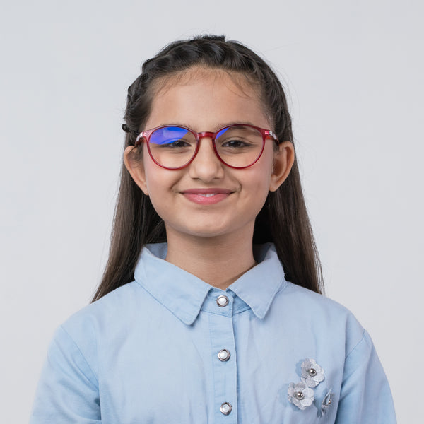 Enrico Bluno Simon Round Computer Glasses For Kids Transparent Red