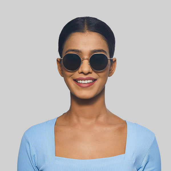 Enrico Enrico Metal Hexagon Sunglasses (Unisex) Black