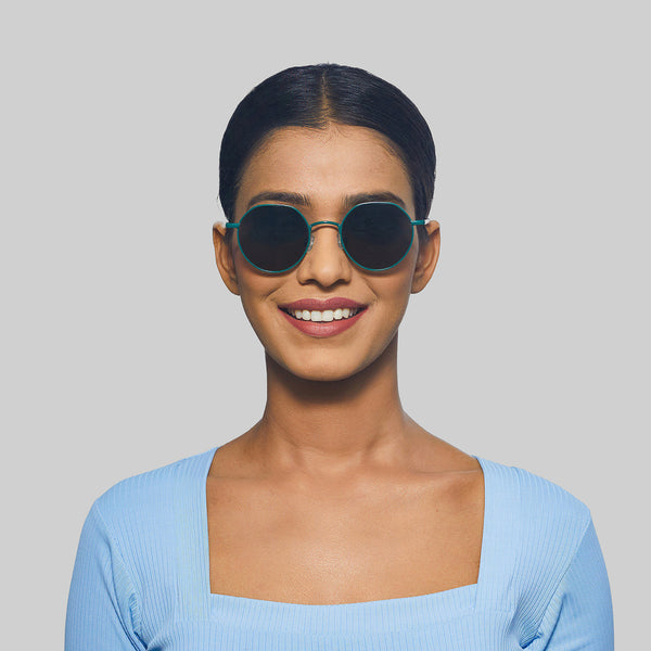 Enrico Enrico Metal Hexagon Sunglasses (Unisex) Navy Blue