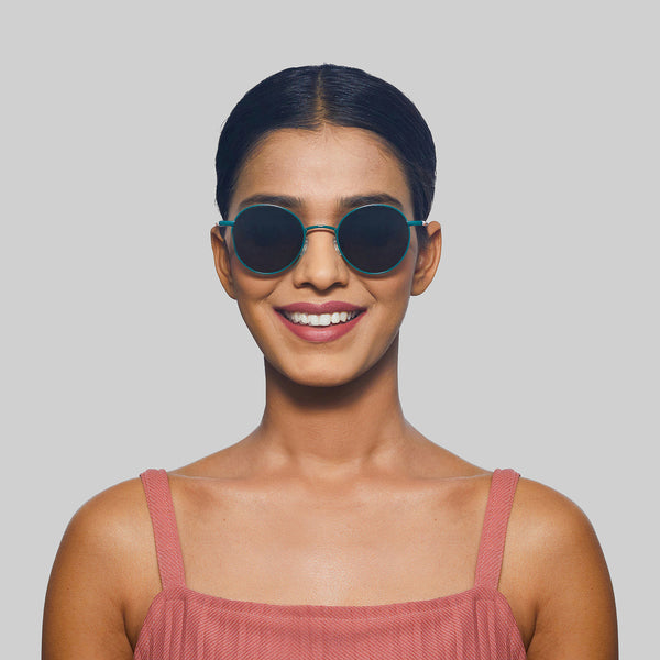 Enrico Enrico Metal Round Sunglasses (Unisex) Navy Blue