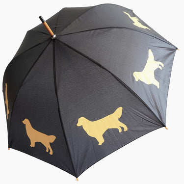 Entryways Black Umbrella Featuring Gold Golden Retriever