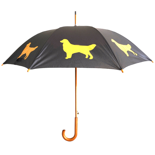 entryways Black Umbrella Featuring Gold Golden Retriever