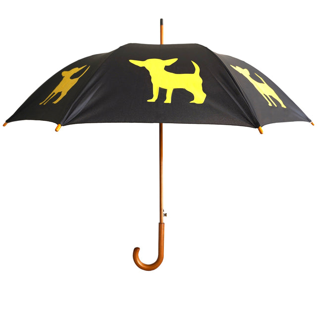 entryways Black Umbrella Featuring Yellow Chihuahua