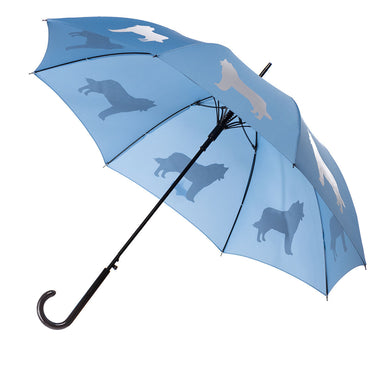 Entryways Blue Umbrella Featuring Silver Siberian Husky