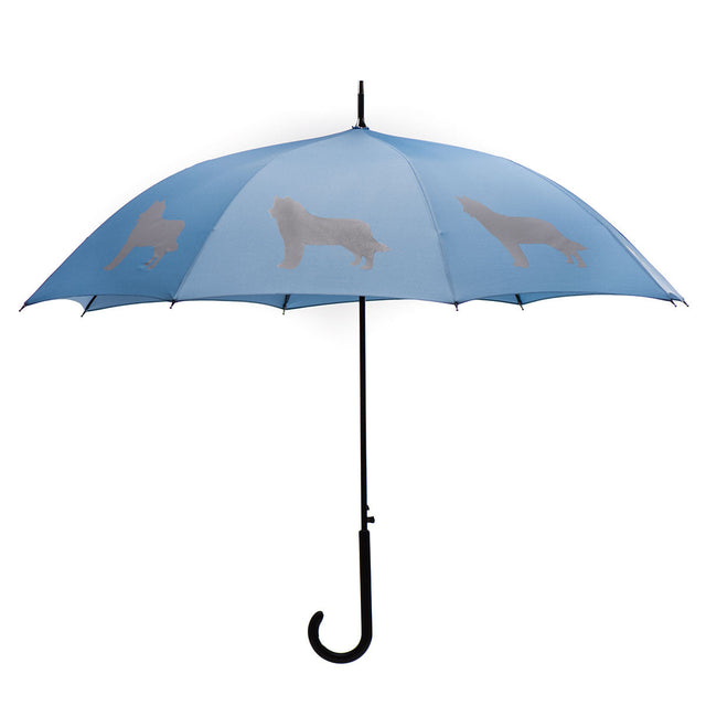 entryways Blue Umbrella Featuring Silver Siberian Husky