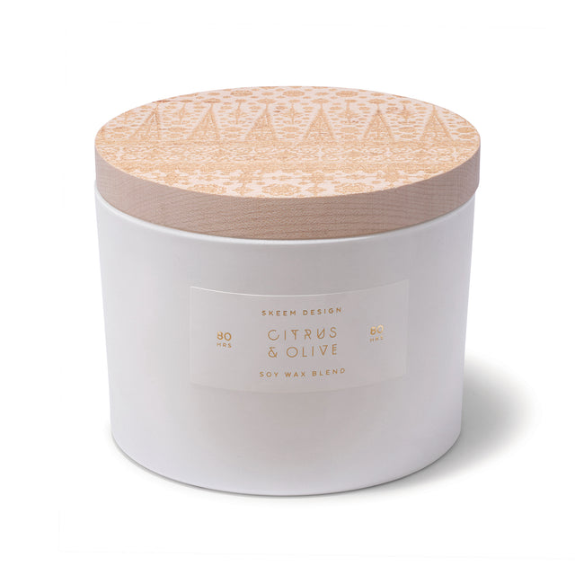 entryways Citrus & Olive Print Block Triple Wick Candle