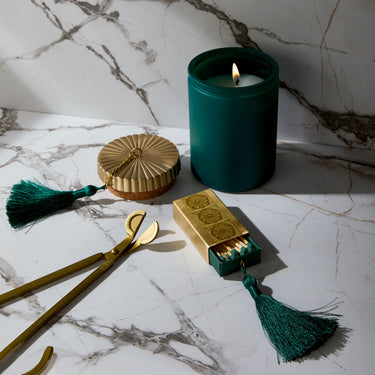 Entryways Gilded Brass Matchbox With Evergreen Tassel