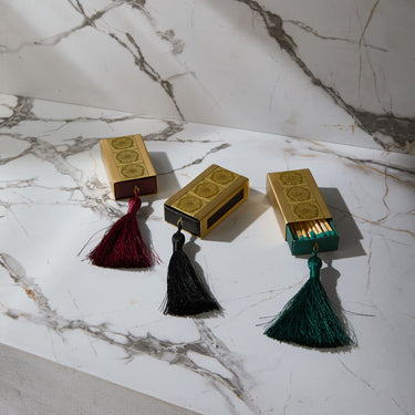 Entryways Gilded Brass Matchbox With Mulberry Tassel