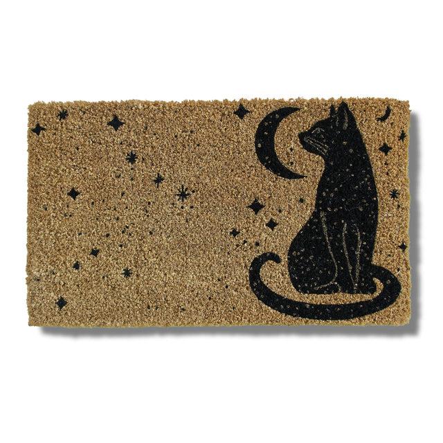 entryways Handmade Handwoven Coir Doormat Celestial Cat 18"x30"