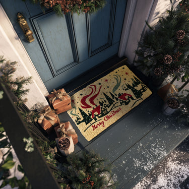 Entryways Handmade Handwoven Coir Doormat Christmas Village 18"x30"