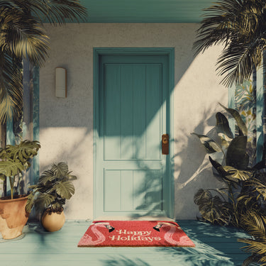 Entryways Handmade Handwoven Coir Doormat Flamingo Tidings 18"x30"