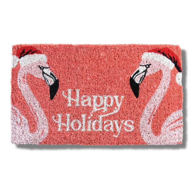entryways Handmade Handwoven Coir Doormat Flamingo Tidings 18"x30"