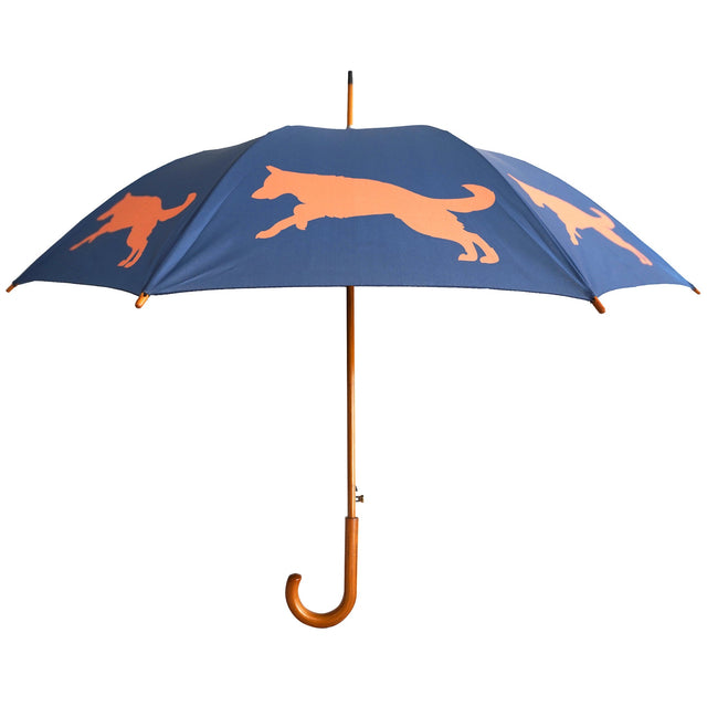 entryways Navy Blue Umbrella Featuring Orange German Shepherd