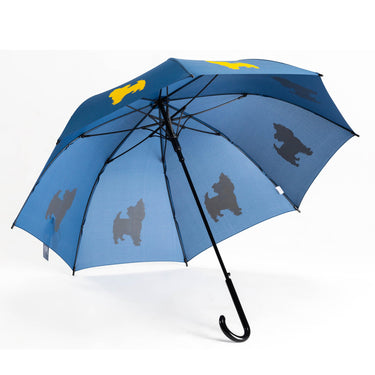 Entryways Navy Blue Umbrella Featuring Yellow Yorkshire Terrier