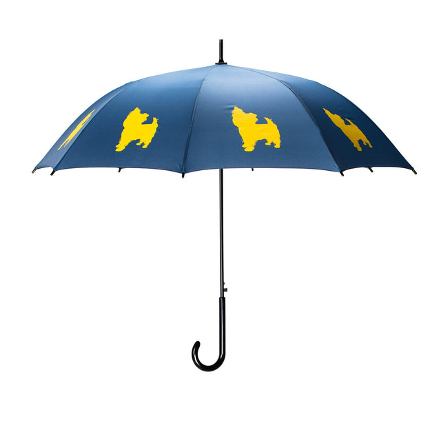 entryways Navy Blue Umbrella Featuring Yellow Yorkshire Terrier