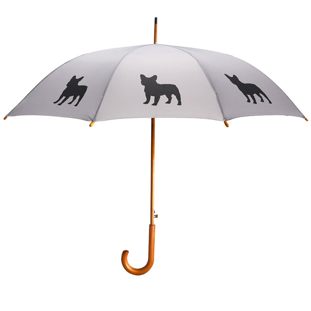 entryways Silver Umbrella Featuring Black French Bulldog