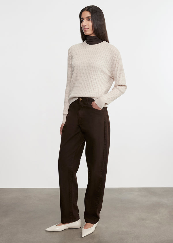 Enza Costa Cashmere Cotton Cable Knit Easy Crew Parchment