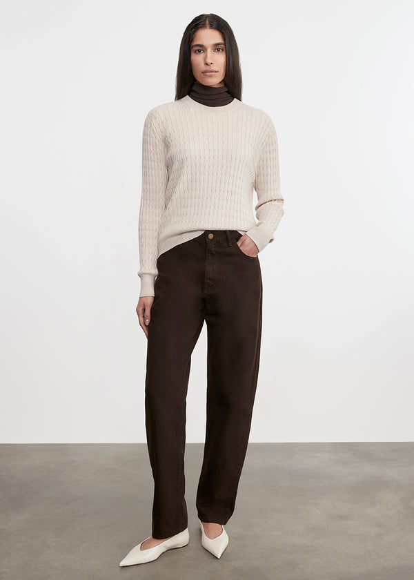 enza costa Cashmere Cotton Cable Knit Easy Crew Parchment